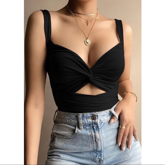 Last1 each S / M❣️SEXY Twisted Draped Crisscross Front Midriff Cutout Bodysuit - Picture 1 of 3